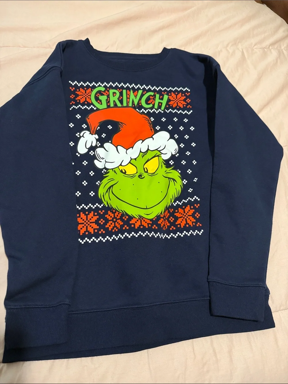 Grinch Graphic Navy Holiday Sweatshirt for Kids